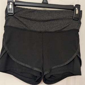 Black Women's Athletic Shorts With Gray Band And Layered Look